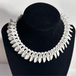Vintage White Milk Glass Beads Fringe Choker Necklace Germany Gorgeous Old Money